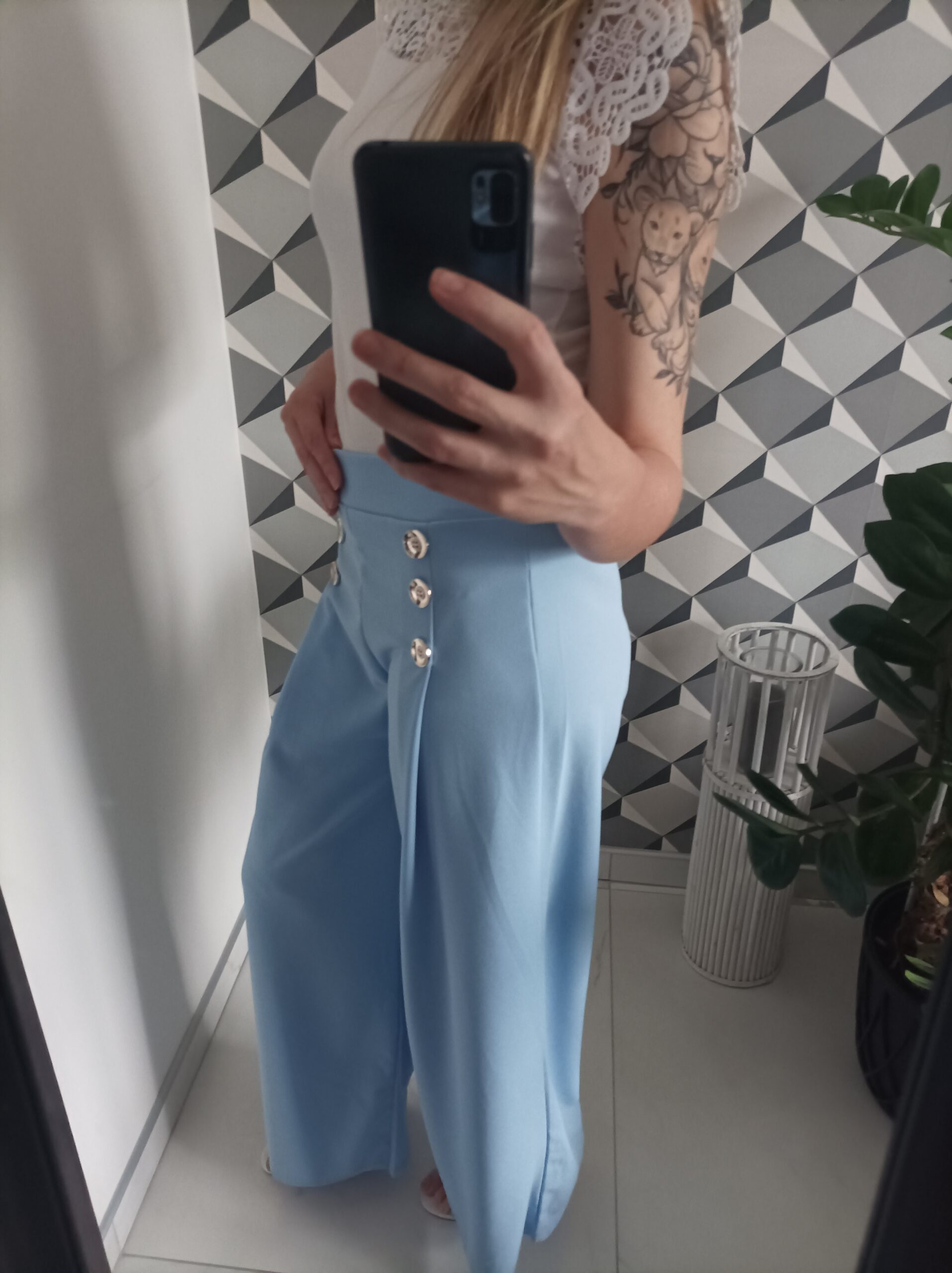 Modré široké nohavice